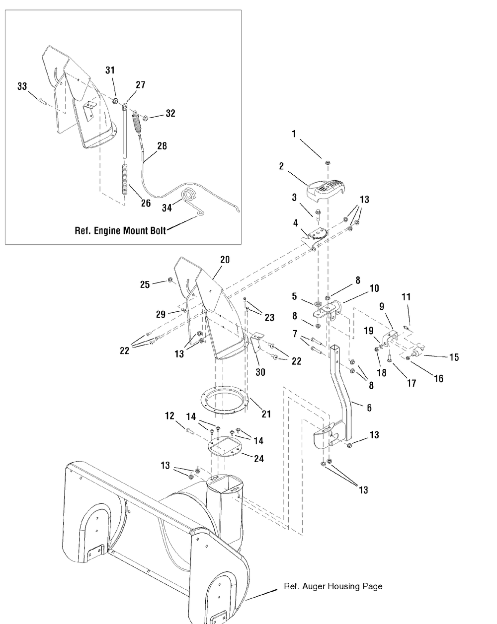 Discharge Chute Diagram and Parts List for 1695576 2008 Briggs and Stratton Snow Blower